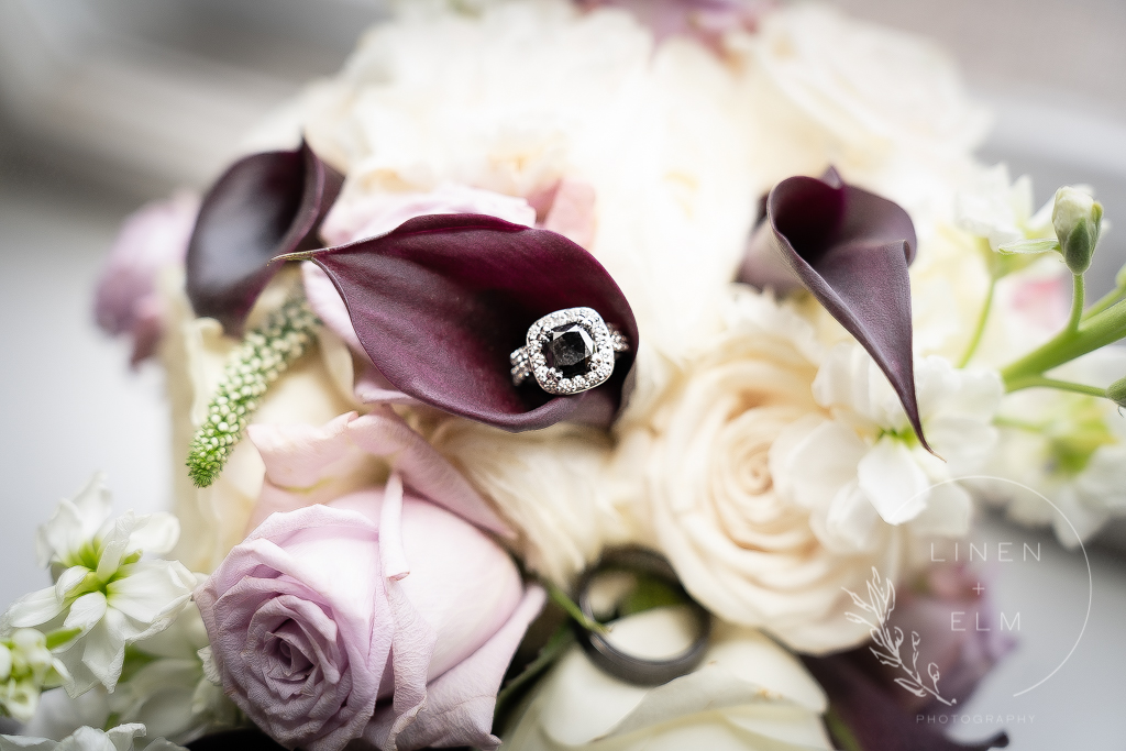 Wedding Bouquet with Black Diamond Engagement Ring