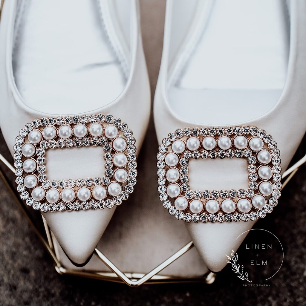 Bridal details close up of shoes with sparkle