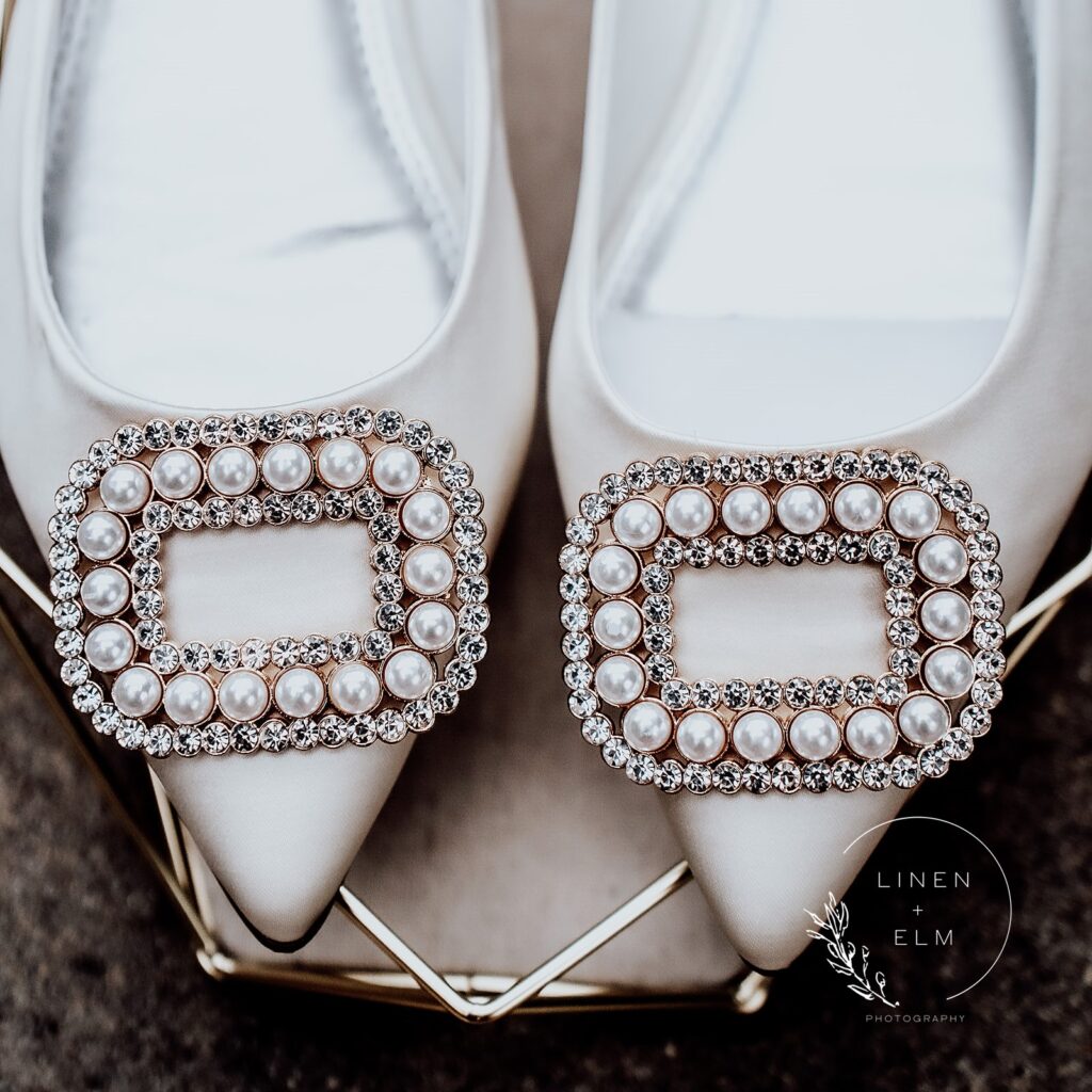 Bridal Details Close Up Of Shoes With Sparkle