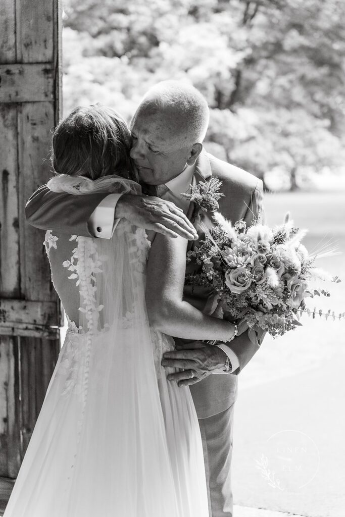 Dad First Look Hugging Bride Cincinnati Wedding Photography Cincinnati Dayton Wedding Photographer Linen &Amp; Elm Photography Bridal Portrait Classic Bright Timeless Wedding Photographer Cincinnati Ohio Chicago_Illinois New_York New Destination Travel Fine Art High End_Luxury Wedding Engagement Elopement Photo Black White Elegant Traveling Travel