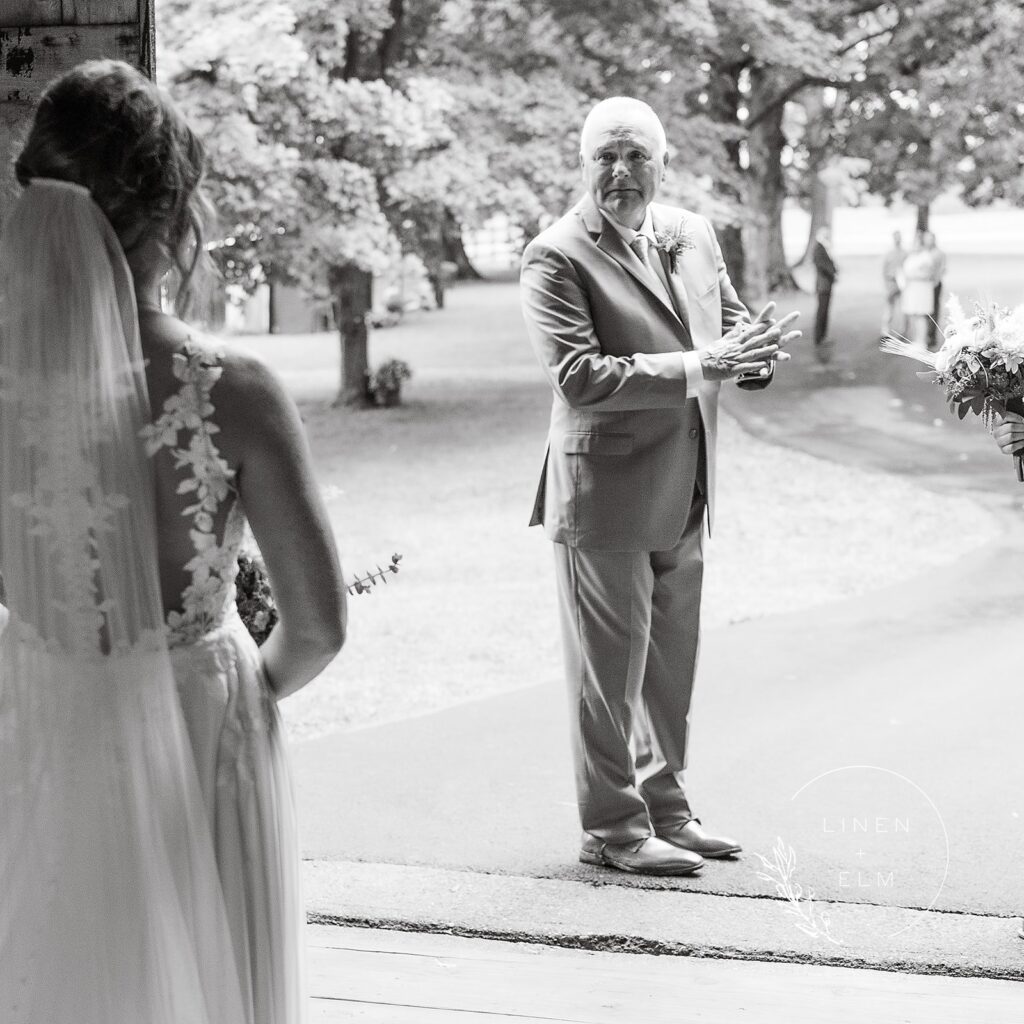 Cincinnati Barn Wedding Photography Dad First Look Cedar Bay Farm Cincinnati Dayton Wedding Photographer Linen &Amp;Amp; Elm Photography Bridal Portrait Classic Bright Timeless Wedding Photographer Cincinnati Ohio Chicago_Illinois New_York New Destination Travel Fine Art High End_Luxury Wedding Engagement Elopement Photo Black White Elegant Traveling Travel