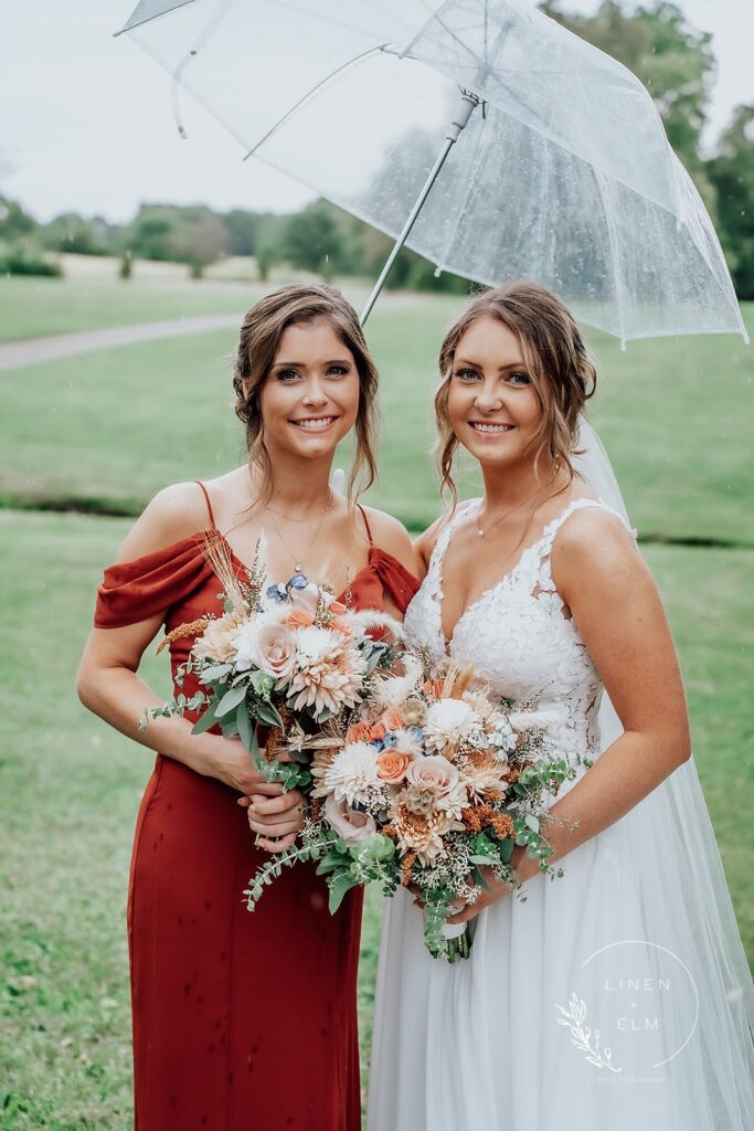 Maid Of Honor With Bride Under Umbrella