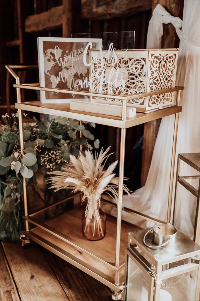 cards and gift cart at Cedar Bay Farm wedding