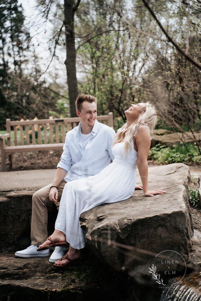 Couple Laughing Near Creek Cincinnati Dayton Engagement Photography |