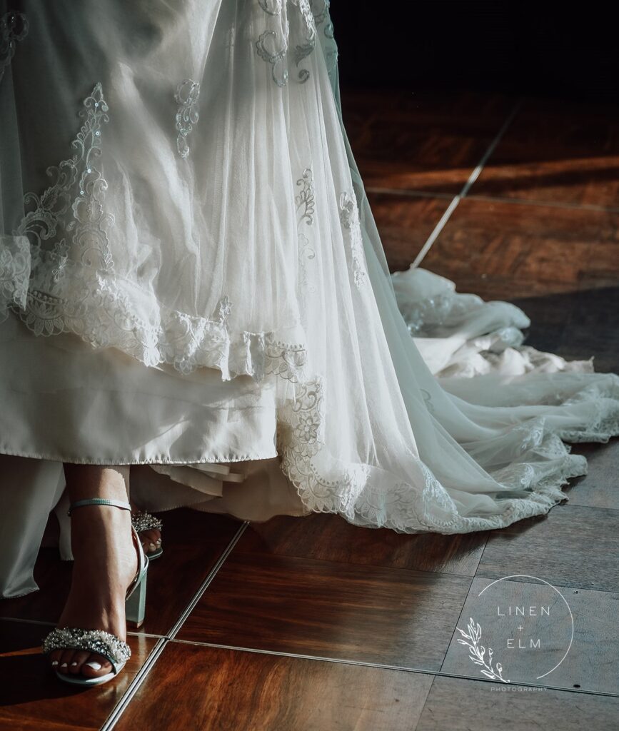 Bridal gown sparkling in sunlight Cincinnati lbgtq wedding photography