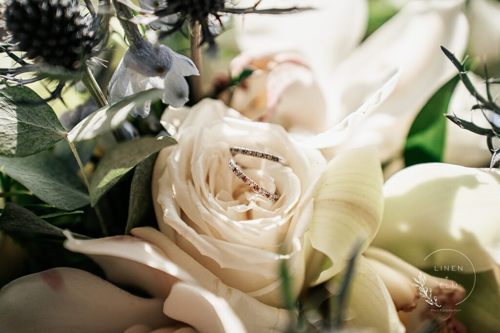 bridal bouquet with rings Cincinnati lbgtq wedding photography
