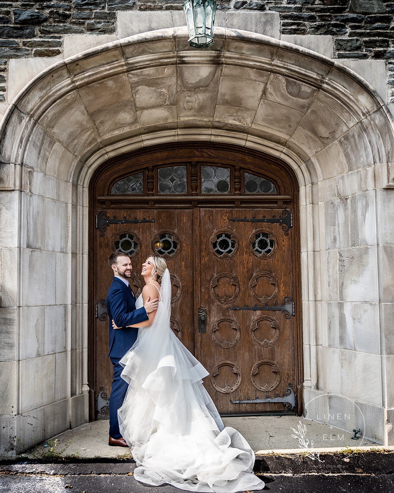 Bride and Groom In front of Grace United Methodist Church Dayton Ohio