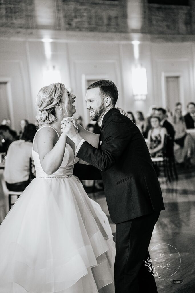 First dance bride and groom laughing Cincinnati Wedding Photography