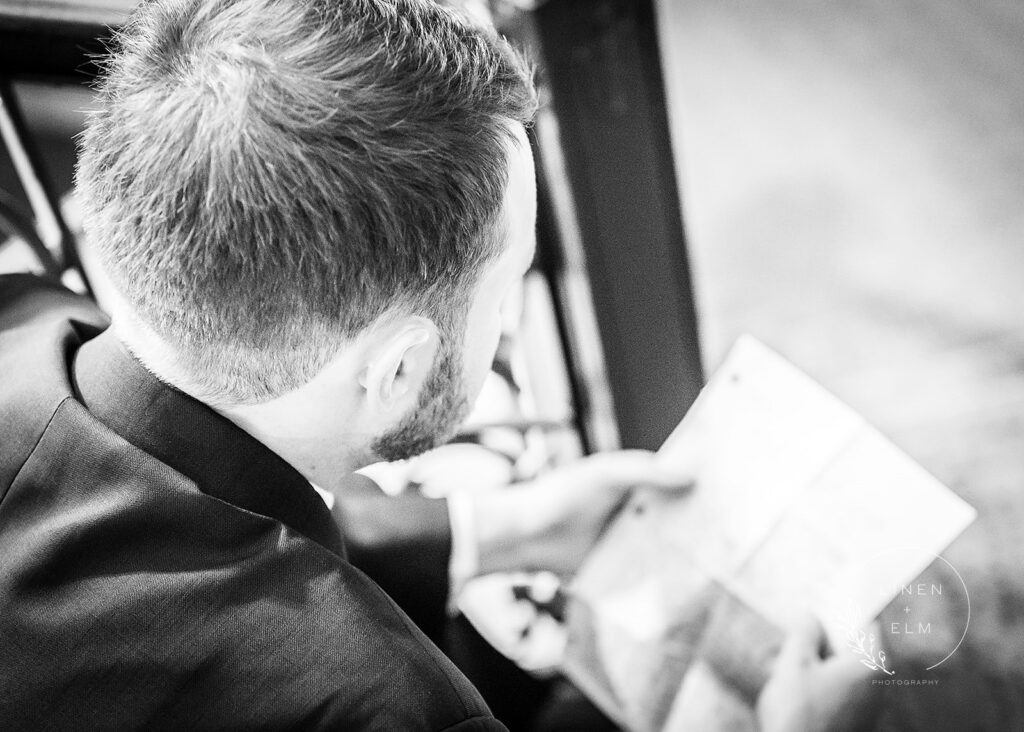 Groom reading private note from Bride Dayton Wedding Photography