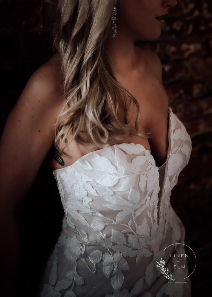 Close up of bride's dress details Cincinnati wedding photography