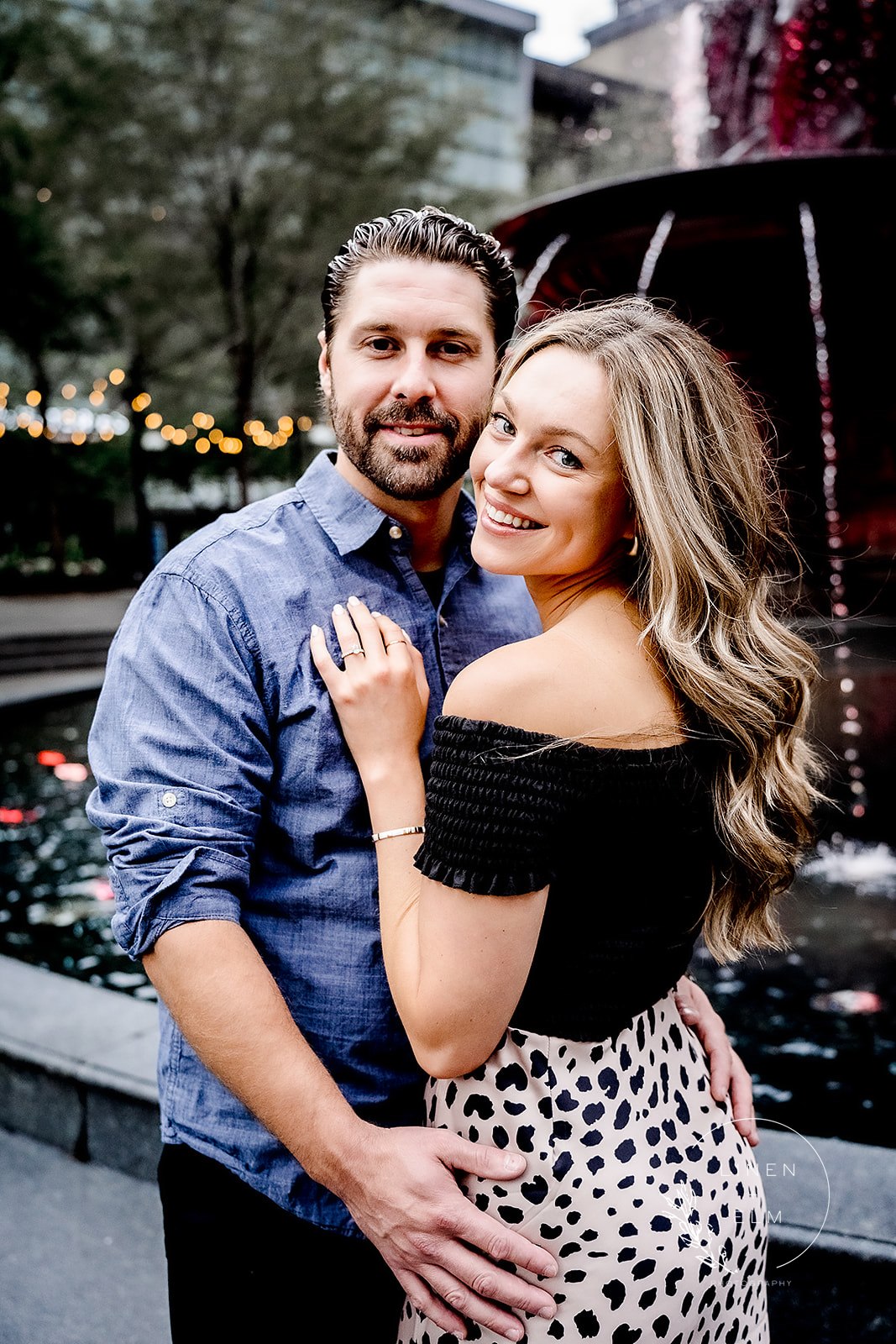 Engaged Couple At Fountain Square Cincinnati Engagement Photographer