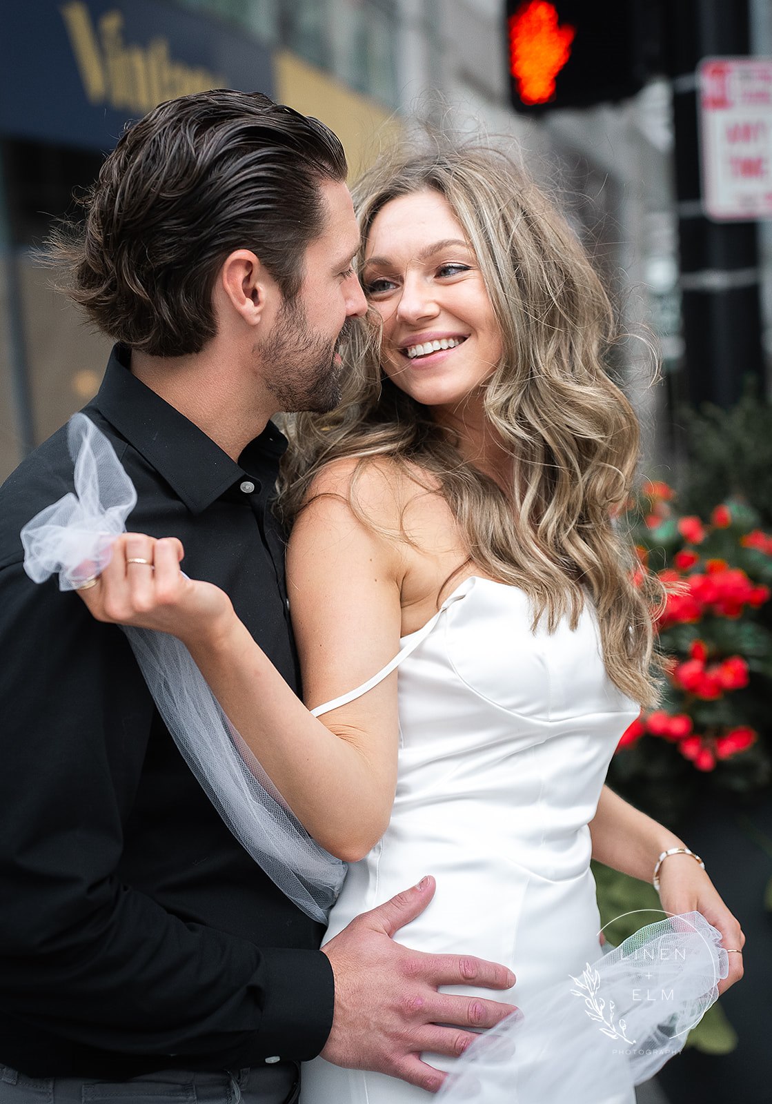 Hilton Netherland Plaza Cincinnati Engagement Photography Couple At Crosswalk Downtown