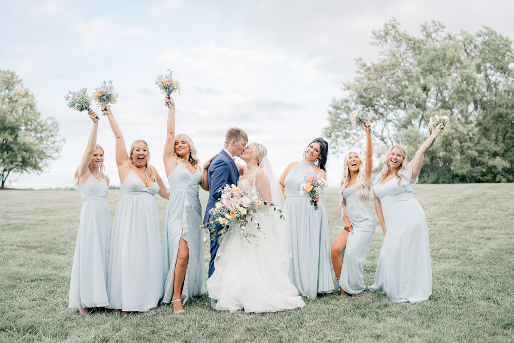 Cedar Bay Farm Wedding Bridesmaids Posing With Couple By Linen &Amp; Elm Photography, Cincinnati Wedding Photographer